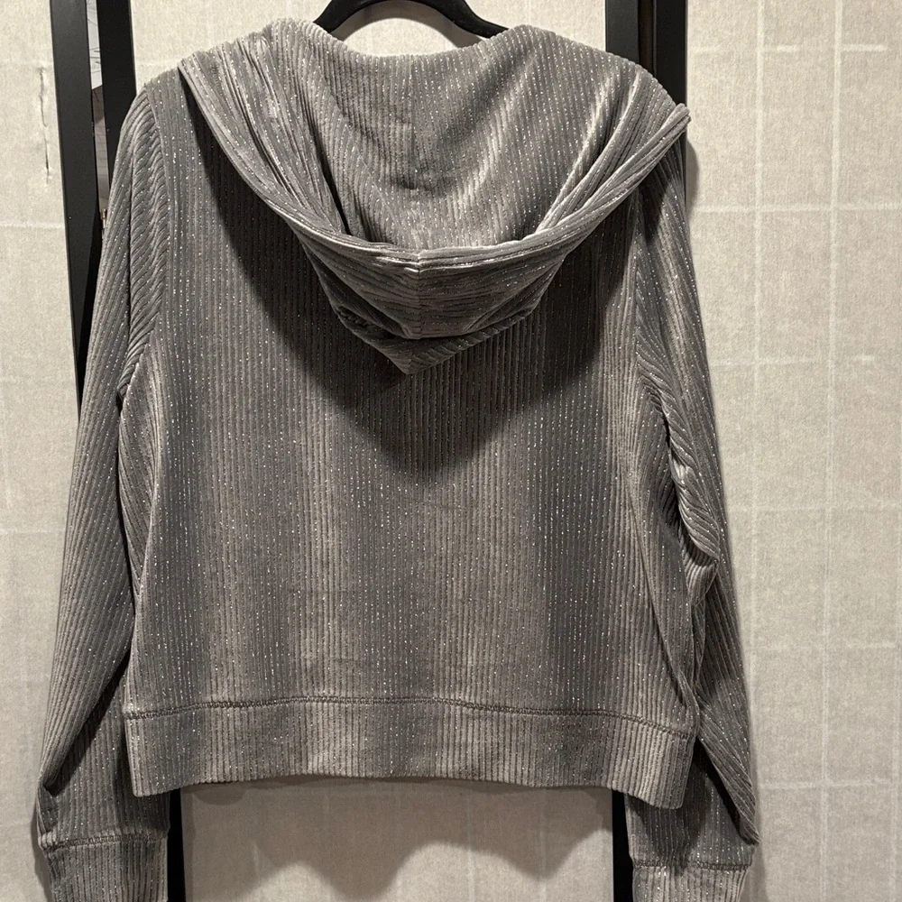 Juicy Couture Gray/silver Metalic Wale Velour Zip-Up Hoodie - Picture 3 of 4